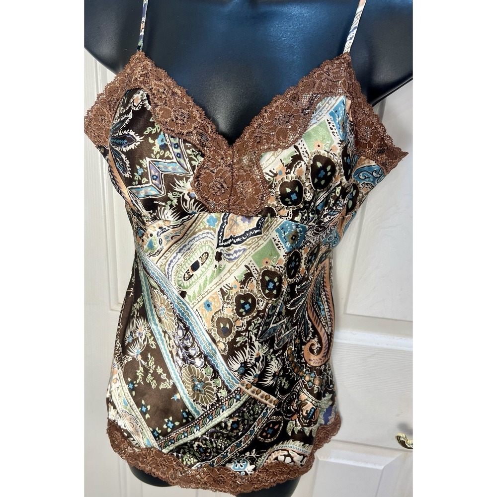 Y2K Lace Trim Camisole Tank Women's M Mocha Dark Fairy Grunge Paisley Whimsigoth